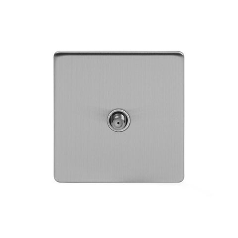 Screwless Brushed Chrome - White Trim - Slim Plate Screwless Brushed Chrome 1 Gang Satellite Socket