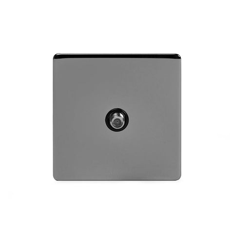 Screwless Black Nickel - Black Trim - Slim Plate Screwless Black Nickel 1 Gang Satellite Socket