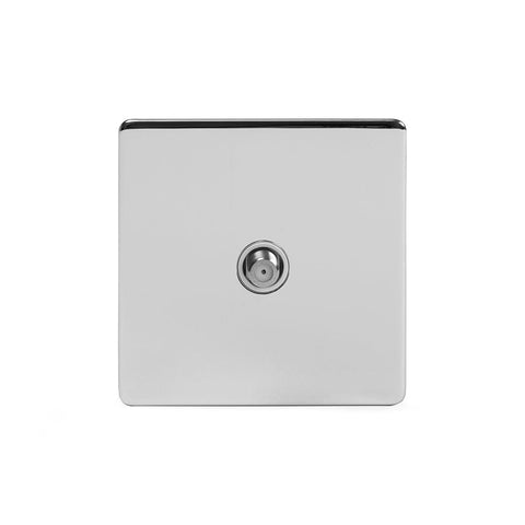 Screwless Polished Chrome - White Trim - Slim Plate Screwless Polished Chrome 1 Gang Satellite Socket