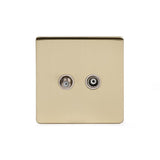 Screwless Brushed Brass - White Trim - Slim Plate Screwless Brushed Brass TV+ Satellite Socket