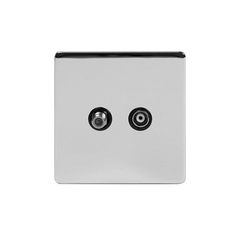 Screwless Polished Chrome - Black Trim - Slim Plate Screwless Polished Chrome TV+ Satellite Socket