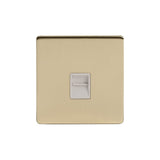 Screwless Brushed Brass - White Trim - Slim Plate Screwless Brushed Brass 1 Gang Telephone Master Socket -BT