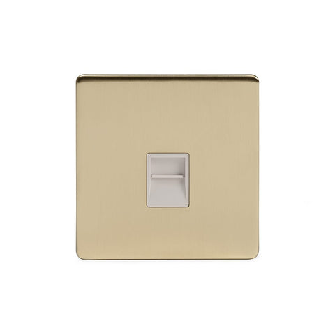 Screwless Brushed Brass - White Trim - Slim Plate Screwless Brushed Brass 1 Gang Telephone Master Socket -BT