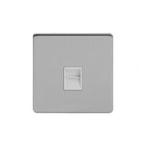 Screwless Brushed Chrome - White Trim - Slim Plate Screwless Brushed Chrome 1 Gang Telephone Master Socket-BT