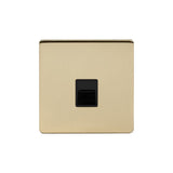 Screwless Brushed Brass - Black Trim - Slim Plate Screwless Brushed Brass 1 Gang Telephone Secondary Socket - BT  - Black