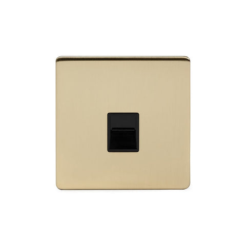 Screwless Brushed Brass - Black Trim - Slim Plate Screwless Brushed Brass 1 Gang Telephone Secondary Socket - BT  - Black