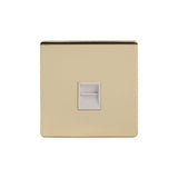 Screwless Brushed Brass - White Trim - Slim Plate Screwless Brushed Brass 1 Gang Telephone Secondary Socket BT