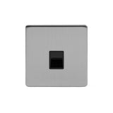 Screwless Brushed Chrome - Black Trim - Slim Plate Screwless Brushed Chrome 1 Gang Telephone Secondary Socket