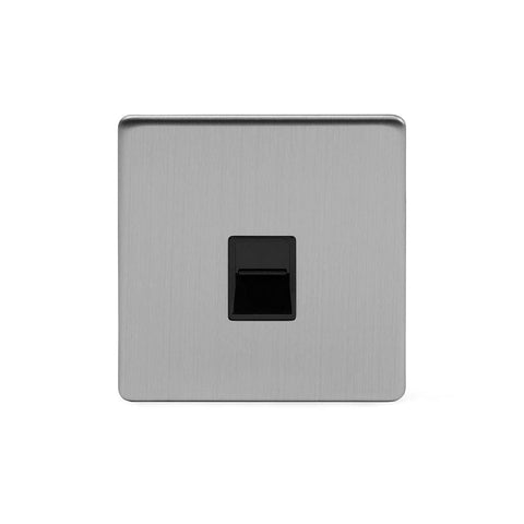 Screwless Brushed Chrome - Black Trim - Slim Plate Screwless Brushed Chrome 1 Gang Telephone Secondary Socket