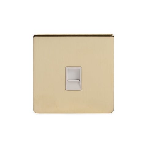 Screwless Brushed Brass - White Trim - Slim Plate Screwless Brushed Brass 1 Gang Data Socket RJ45 Cat5/Cat6