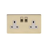 Screwless Brushed Brass 13A 2 Gang Switched Socket - Double Pole - SE Home