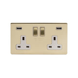 Screwless Brushed Brass 13A 2 Gang DP USB Switched Socket (USB Output 4.8amp) - SE Home
