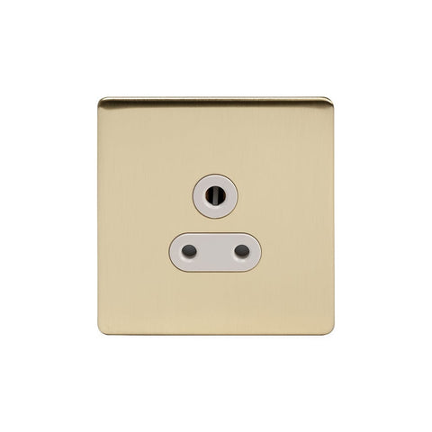 Screwless Brushed Brass - White Trim - Slim Plate Screwless Brushed Brass 5 Amp Unswitched Plug Socket