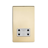 Screwless Brushed Brass - White Trim - Slim Plate Screwless Brushed Brass Shaver Socket 230/115V Plate