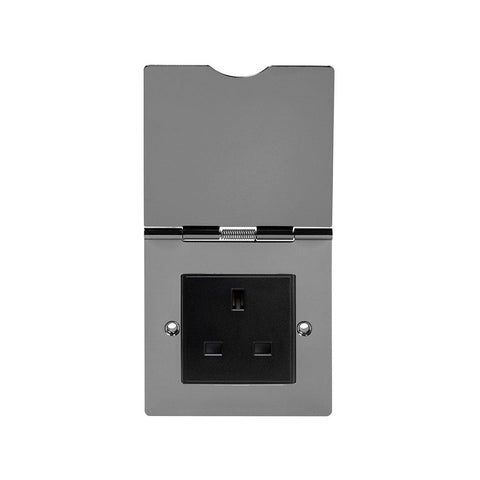 Screwless Black Nickel - Black Trim - Slim Plate Screwless Black Nickel 13 Amp Euromod Floor Outlet Socket 1 Gang