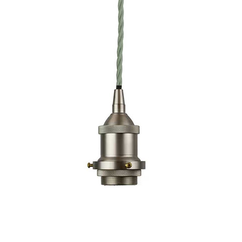Brushed Chrome Decorative Bulb Holder with Green Twisted Cable - SE Home
