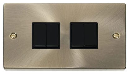 Antique Brass 10A 4 Gang 2 Way Light Switch - Black Trim - SE Home