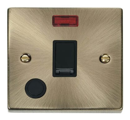 Antique Brass - Black Inserts Antique Brass 1 Gang 20A DP Switch With Flex With Neon - Black Trim