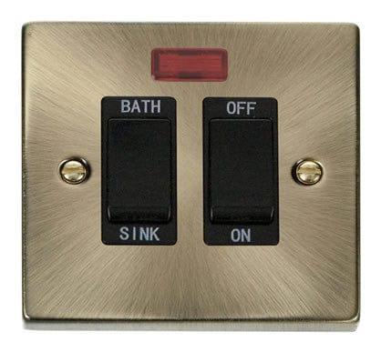 Antique Brass - Black Inserts Antique Brass 20A DP Sink/bath Switch - Black Trim
