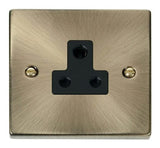 Antique Brass 1 Gang 5A Round Pin Socket - Black Trim - SE Home