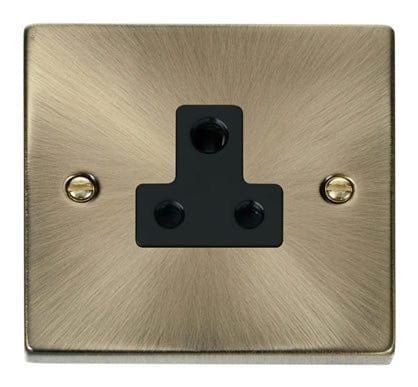 Antique Brass 1 Gang 5A Round Pin Socket - Black Trim - SE Home