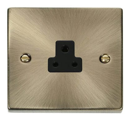 Antique Brass 1 Gang 2A Round Pin Socket - Black Trim - SE Home