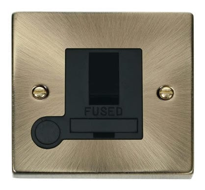 Antique Brass 13A Fused Connection Unit Switched With Flex - Black Trim - SE Home
