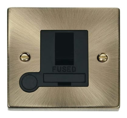 Antique Brass - Black Inserts Antique Brass 13A Fused Connection Unit Switched With Flex - Black Trim