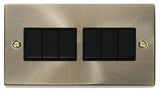 Antique Brass 10A 6 Gang 2 Way Light Switch - Black Trim - SE Home