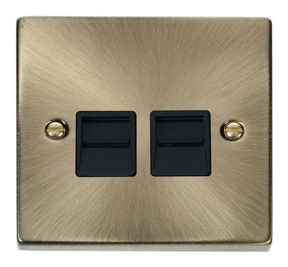 Antique Brass Master Telephone Twin Socket - Black Trim - SE Home