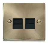 Antique Brass Secondary Telephone Twin Socket - Black Trim - SE Home