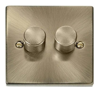 Antique Brass 2 Gang 2 Way LED 100W Trailing Edge Dimmer Light Switch - SE Home