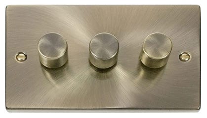 Antique Brass 3 Gang 2 Way LED 100W Trailing Edge Dimmer Light Switch - SE Home