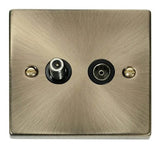 Antique Brass Satellite And Isolated Coaxial 1 Gang Socket - Black Trim - SE Home