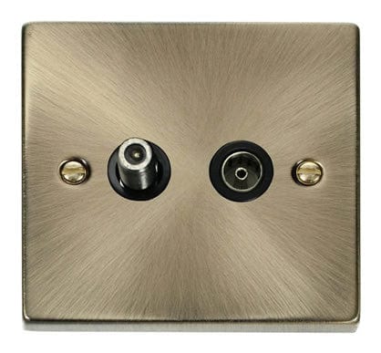 Antique Brass Satellite And Isolated Coaxial 1 Gang Socket - Black Trim - SE Home