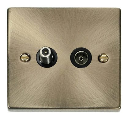 Antique Brass - Black Inserts Antique Brass Satellite And Isolated Coaxial 1 Gang Socket - Black Trim