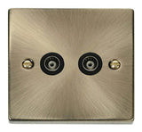 Antique Brass Twin Isolated Coaxial Socket - Black Trim - SE Home