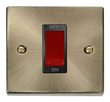Antique Brass 1 Gang Size 45A Switch - Black Trim - SE Home