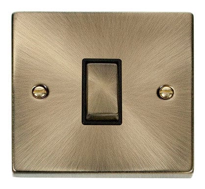 Antique Brass - Black Inserts Antique Brass 10A 1 Gang 2 Way Ingot Light Switch - Black Trim