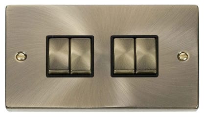 Antique Brass 10A 4 Gang 2 Way Ingot Light Switch - Black Trim - SE Home