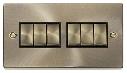 Antique Brass 10A 6 Gang 2 Way Ingot Light Switch - Black Trim - SE Home