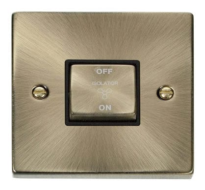 Antique Brass 10A 1 Gang Ingot 3 Pole Fan Isolation Switch - Black Trim - SE Home