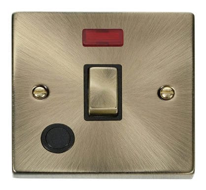 Antique Brass 1 Gang 20A Ingot DP Switch With Flex With Neon - Black Trim - SE Home