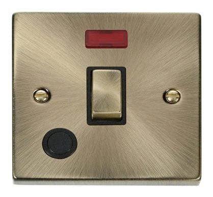 Antique Brass - Black Inserts Antique Brass 1 Gang 20A Ingot DP Switch With Flex With Neon - Black Trim