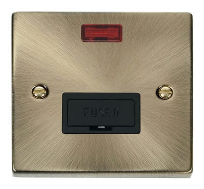 Antique Brass - Black Inserts Antique Brass 13A Fused Connection Unit With Neon - Black Trim