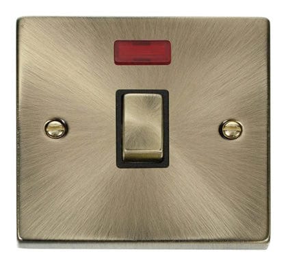 Antique Brass 1 Gang 20A Ingot DP Switch With Neon - Black Trim - SE Home