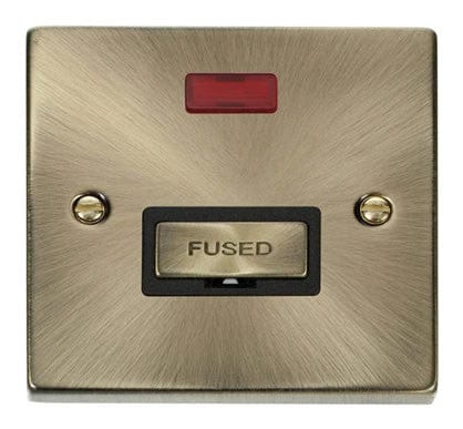 Antique Brass 13A Fused Ingot Connection Unit With Neon - Black Trim - SE Home