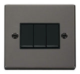 Black Nickel - Black Inserts Black Nickel 10A 3 Gang 2 Way Light Switch - Black Trim