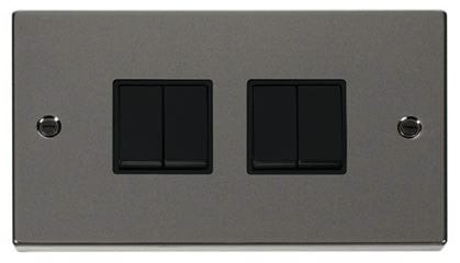 Black Nickel - Black Inserts Black Nickel 10A 4 Gang 2 Way Light Switch - Black Trim