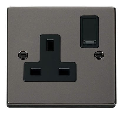 Black Nickel 1 Gang 13A DP Switched Plug Socket - Black Trim - SE Home